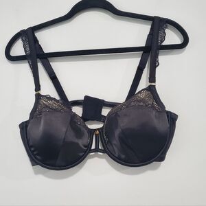 Cacique Black Silky Smooth Satin Lace Trim Balconette Bra Size 40 DD